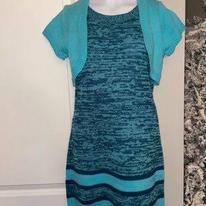 NEW Girls turquoise sweater dress with coverup pink angel 14